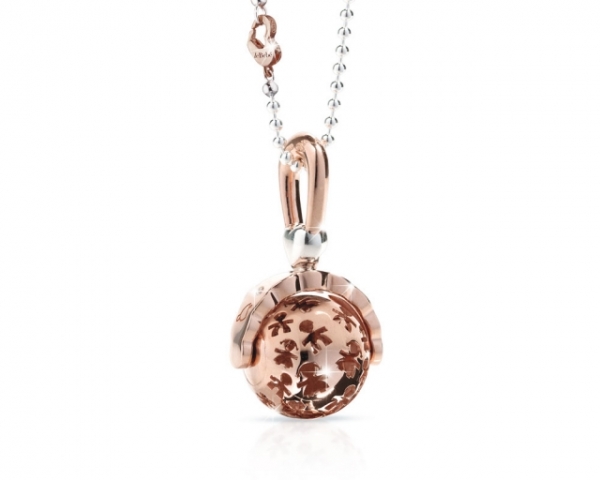 Collana Le Bebè - Suonamore - Sonaglino con sagome traforate in argento rosa e diamantino