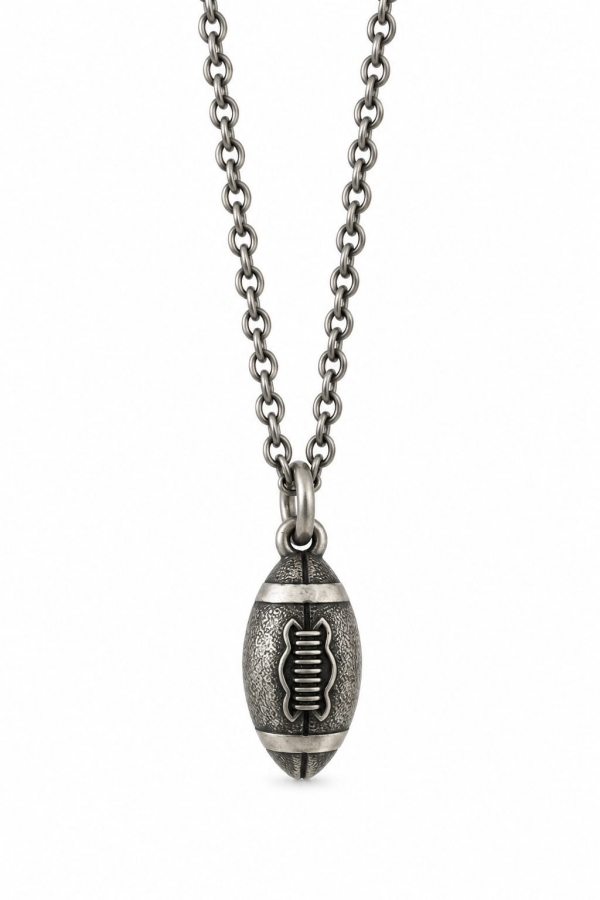 Collana lunga con Pallone da Rugby in argento 925% brunito
