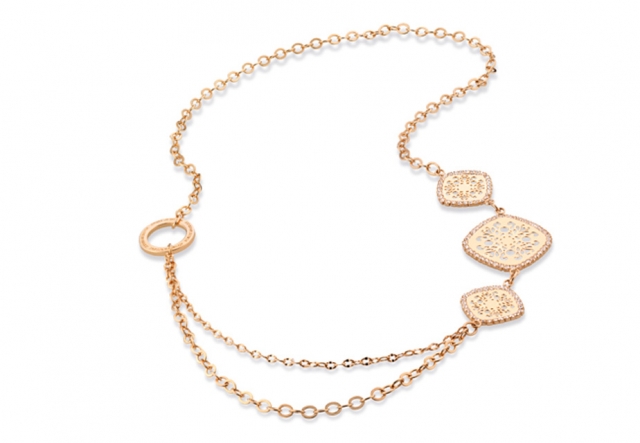 Collana lunga KeMira in ottone rosa e cristalli