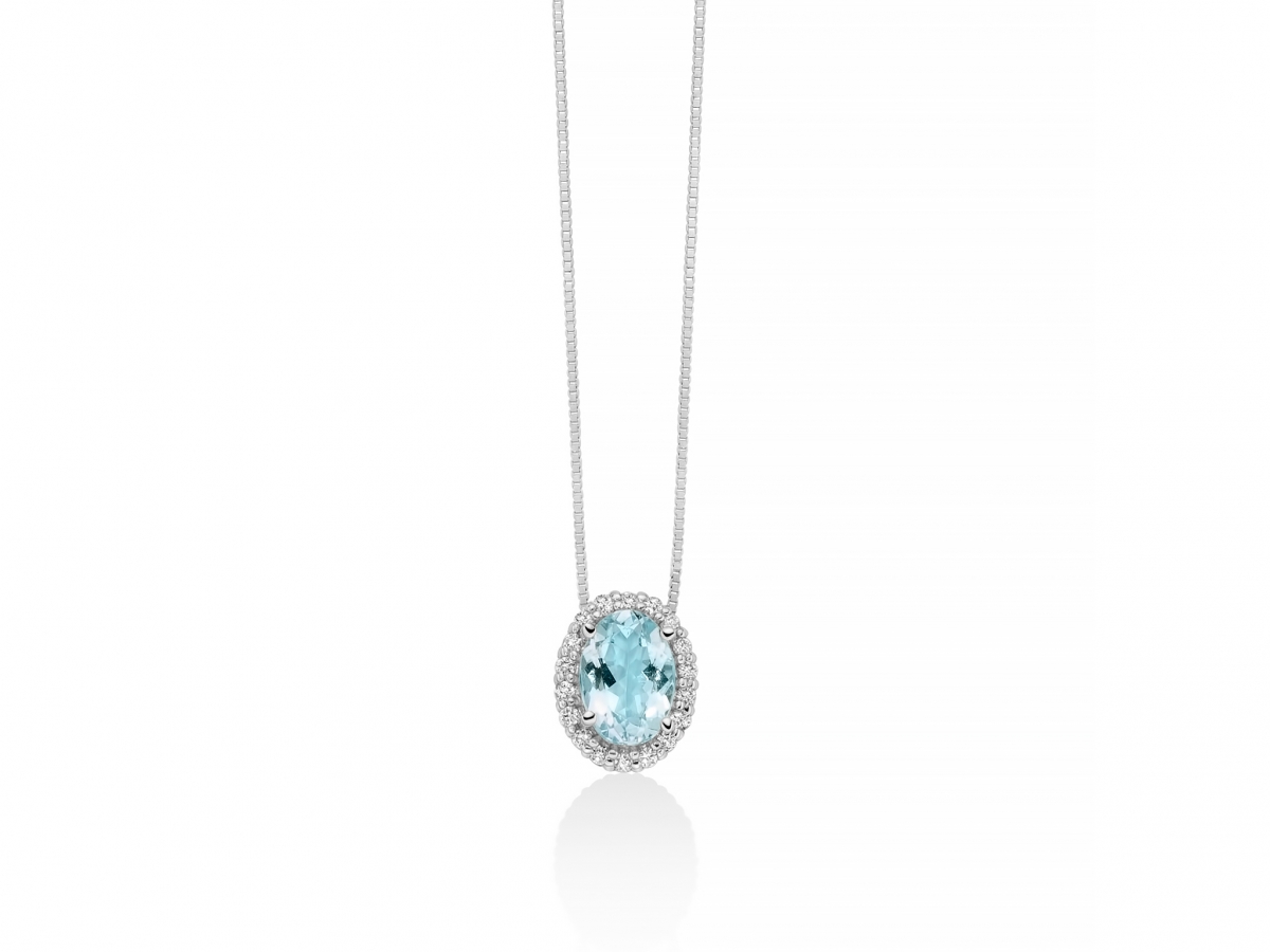 MILUNA - 18K White Gold Necklace with Natural Diamond and Aquamarine