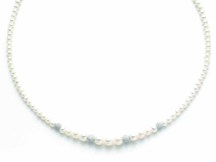 Collana Miluna in oro bianco 18kt con Perle a scalare e sfere diamantate PCL2048B