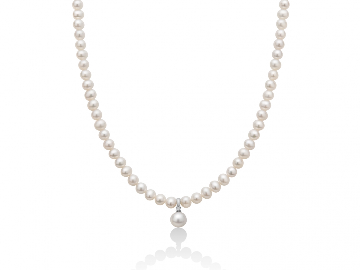 Collana Miluna in oro bianco 18kt con Perle e Diamante Naturale PCL5528V