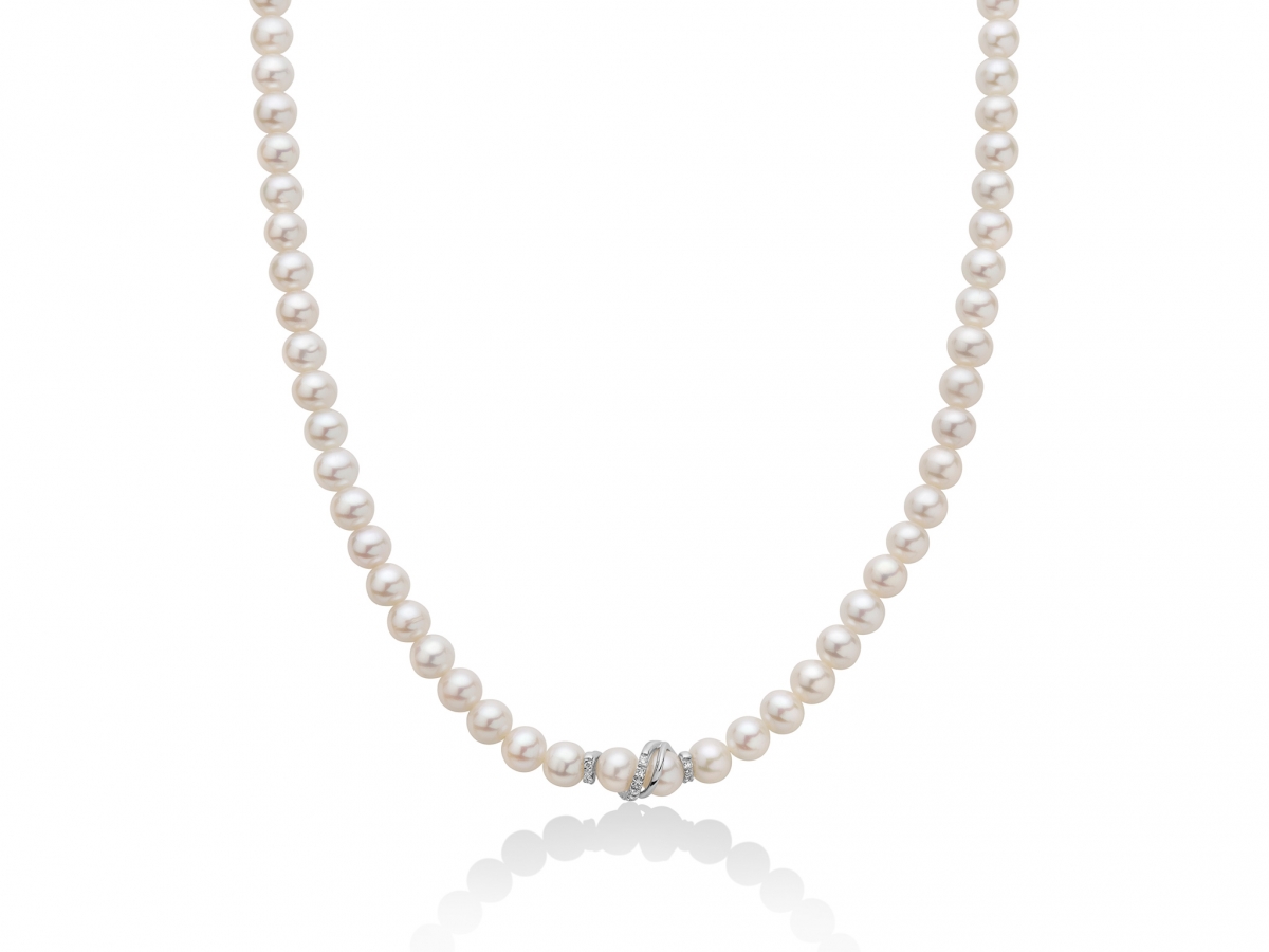 18K White Gold whit White Pearls and Diamonds Necklace MILUNA