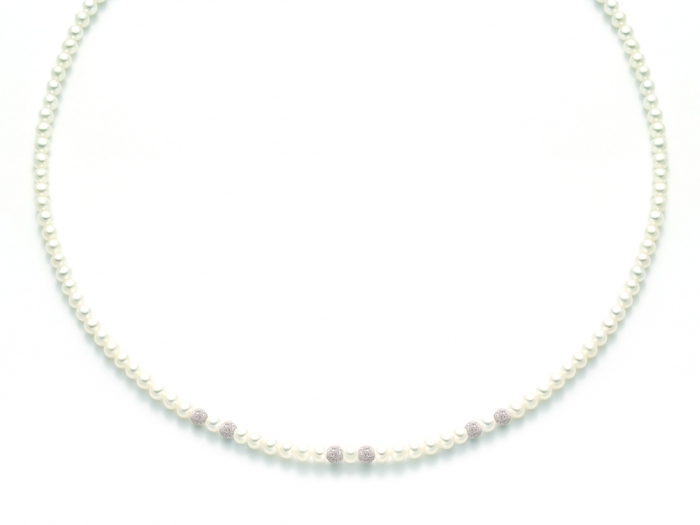 Collana Miluna in oro bianco 18kt con Perle e sfere diamantate PCL1142