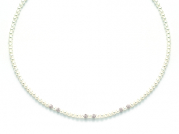 Collana Miluna in oro bianco 18kt con Perle e sfere diamantate PCL1142