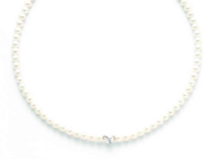 18K White Gold with Diamonds and White Pearls Necklace MILUNA