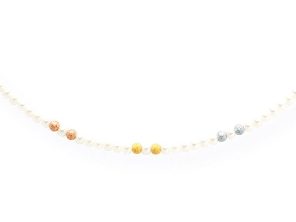 Collana Miluna in oro bianco giallo e rosso 18kt con Perle e sfere diamantate PCL1007