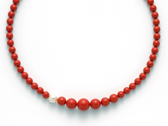 Collana Miluna in oro e argento con granuli di Corallo naturali collezione TERRA E MARE PCL4440
