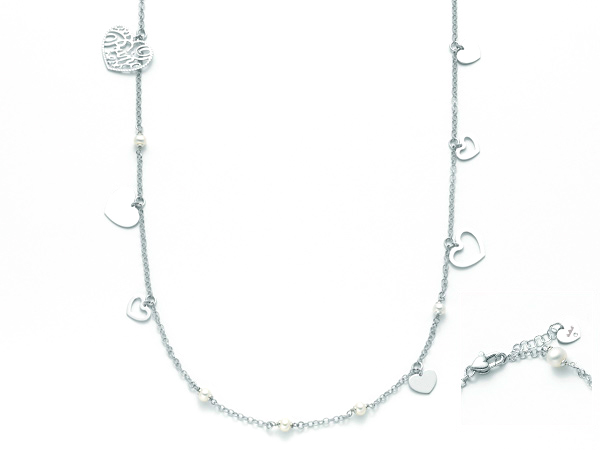 925 Silver, White Pearls and Diamonds Necklace MILUNA