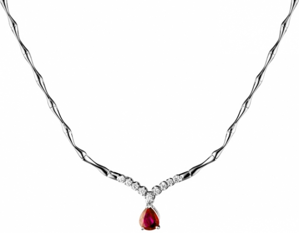 18K White Gold 0.23ct Natural Diamonds and Ruby 0.83ct Necklace