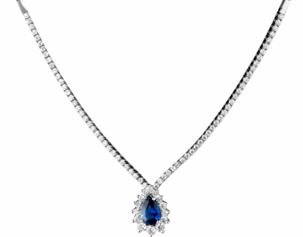18K White Gold 1.46ct Natural Diamonds and Sapphire 1.32ct Necklace