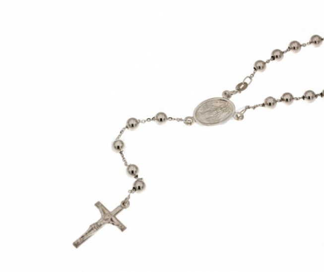 Collana Rosario con grani lucidi in oro giallo o bianco 18kt 50 cm o 60 cm
