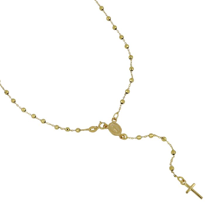 Collana Rosario con grani sfaccettati in oro giallo o bianco 18kt 50 cm o 60 cm