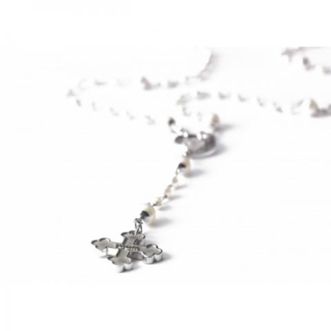 Collana Rosario Flore TUUM in argento rodiato e perle