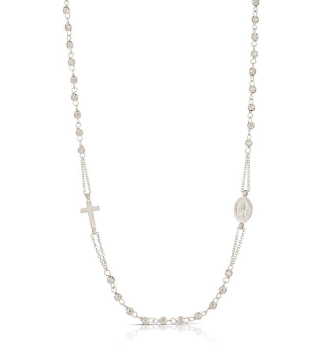 Collana Rosario Unisex a giro con grani sfaccettati in oro bianco o giallo 18kt 50 cm