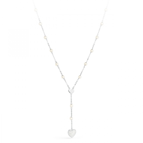 Collana S'Agapò by BrosWay collezione Faith in acciaio, cristalli bianchi e perle
