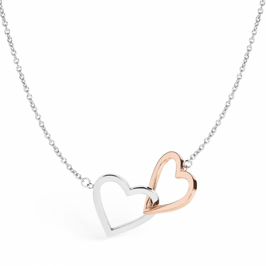 Collana S'Agapò by BrosWay collezione Paris con 2 cuori in acciaio pvd oro rosa