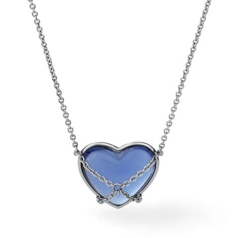 Collana S'Agapò by BrosWay collezione St. Louis in acciaio con cristallo e cuore azzurro