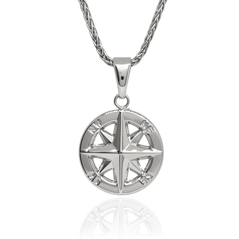 18K White Gold Necklace with Wind Rose