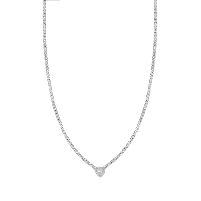 Cubic Zirconia White Heart Tennis Necklace