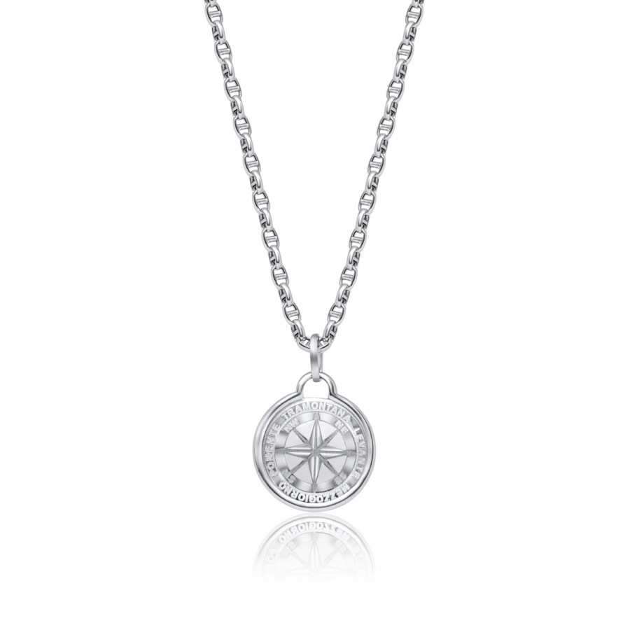 18k White Gold Compass Necklace