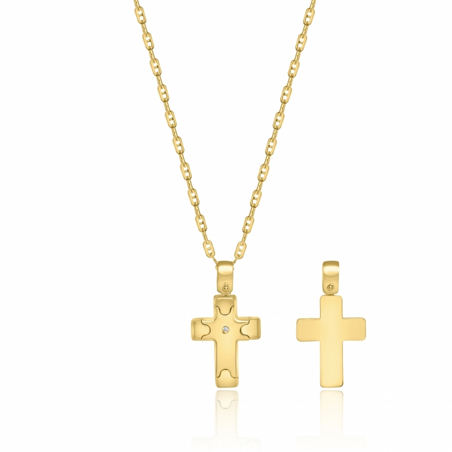 18k Yellow Gold and Diamond Cross Necklace