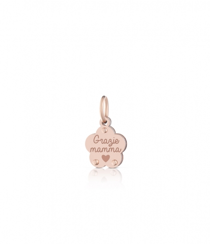 Componente per il Bracciale o Collana LeBebè - Lock Your Love - pendente Fiore Potentilla in argento 925% e oro rosa frase Grazie Mamma
