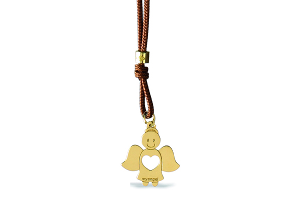 Cordino con ciondolo My Charm angelo collezione Mini Charm in oro giallo o bianco 18kt 