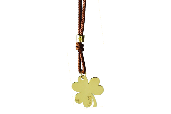 Cordino con ciondolo My Charm trifoglio collezione Mini Charm in oro giallo o bianco 18kt 