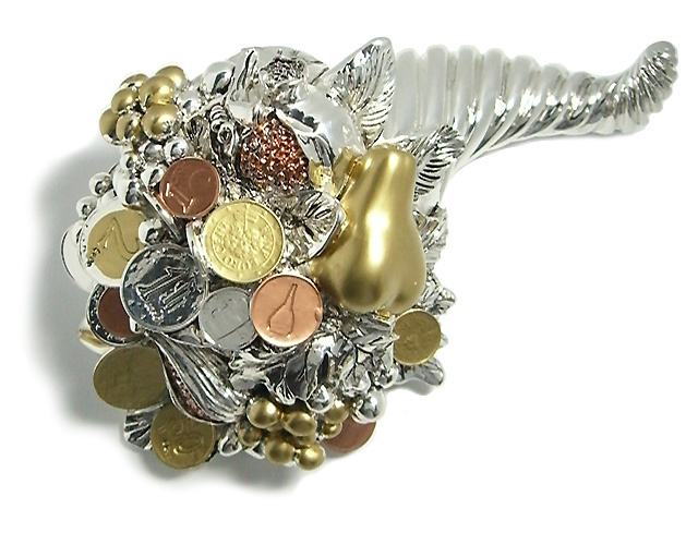 Cornucopia media della fortuna con soldi in argento 925