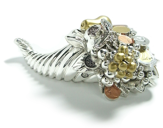 Cornucopia media della fortuna con soldi in argento 925