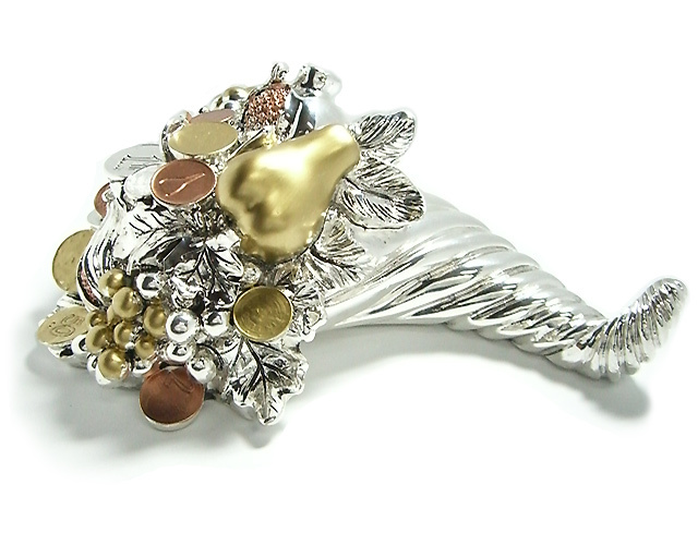 Cornucopia media della fortuna con soldi in argento 925