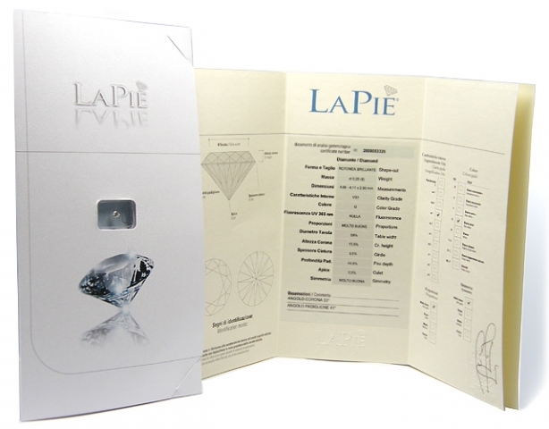 Diamante naturale in blister certificato da 0.13ct H color e purezza IF