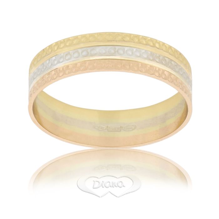 Fede Nuziale DIANA in Oro Giallo Bianco e Rosa 18kt FD36