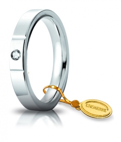 Fede Nuziale Unoaerre comoda Cerchi di Luce 3.5 mm in oro bianco 18kt con diamante