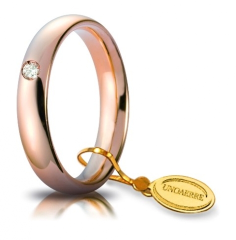 Fede Nuziale UNOAERRE Comoda da 4 mm oro rosa 18kt con 1 diamante
