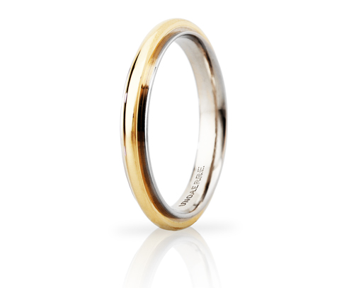 Fede Nuziale Unoaerre modello Andromeda Slim in oro bianco ed oro giallo 18kt