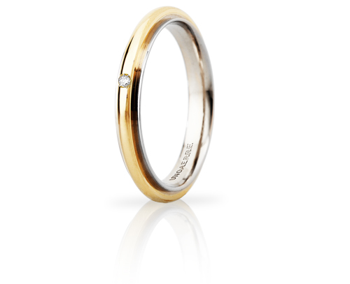 Andromeda Slim - 18K Yellow and White Gold Natural Diamond Wedding Ring Unoaerre