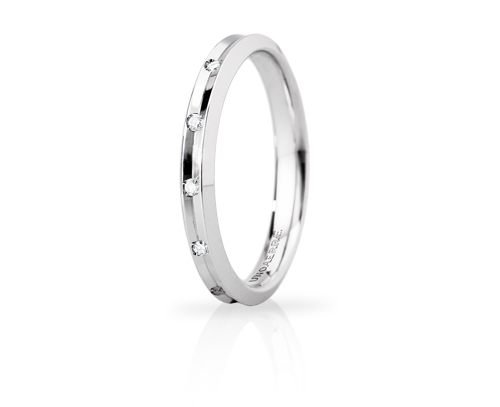 Fede Nuziale Unoaerre modello Corona Slim in oro bianco 18kt con 8 diamanti