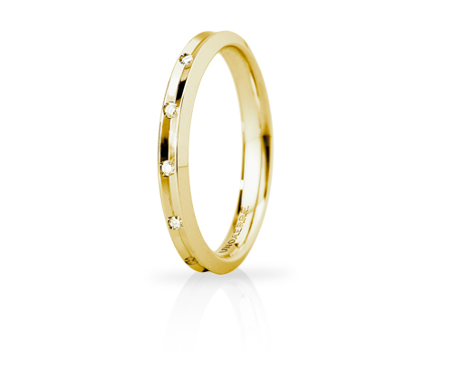 Corona Slim - 18K Yellow Gold Natural Diamonds Wedding Ring Unoaerre