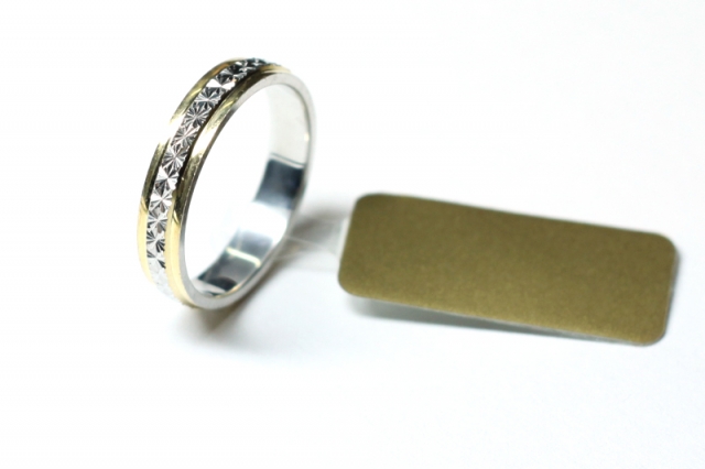 Fedina in argento bicolore 925 lucida e martellata personalizzabile con l'incisione