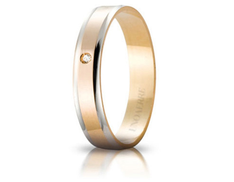 Fedina Unoaerre comoda modello Primula in oro giallo e bianco 18kt con brillante