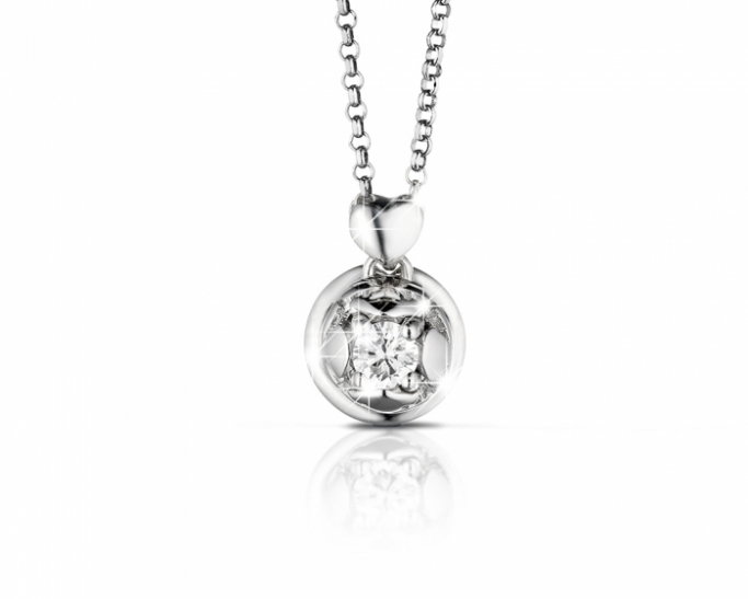 Girocollo ciondolo Punto Luce Le Bebè - gli Inseparabili - bimbo e bimba in oro bianco 18kt e diamante da 0.11ct