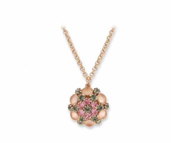 Girocollo con ciondolo KeMira in ottone rosa e mix di cristalli