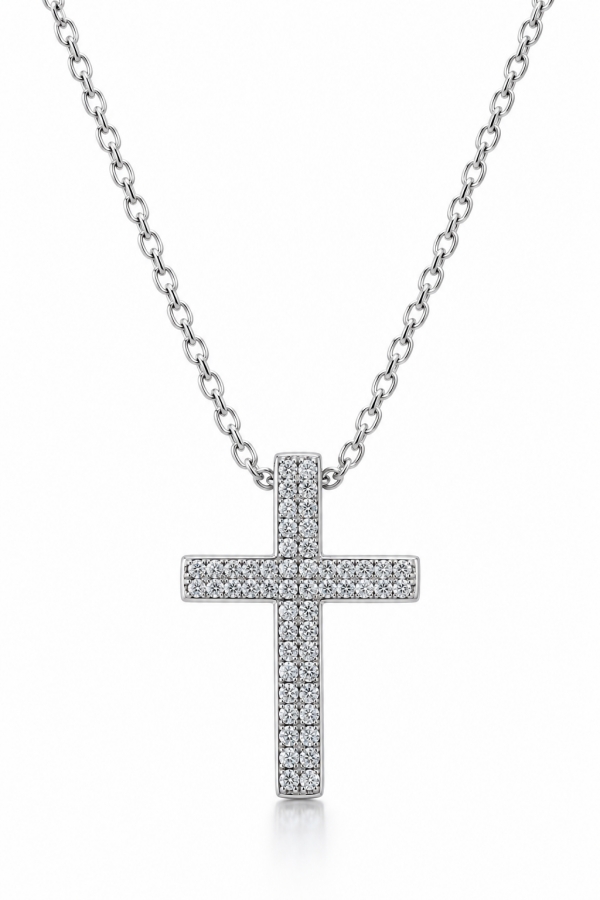 Girocollo e Croce Sidera con Moissanite certificata da 0.32ct in Argento 925% rodiato bianco