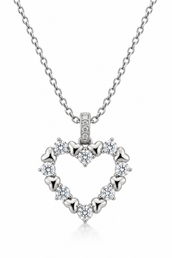 Girocollo con Cuore Sidera con Moissanite certificata da 1.54ct in Argento 925% rodiato bianco