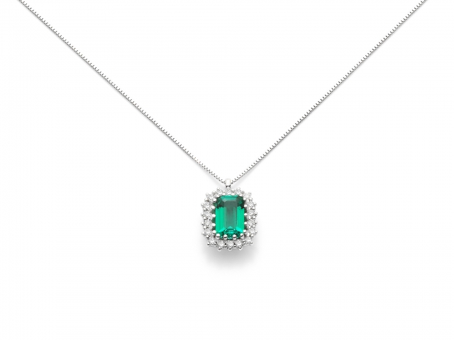 Girocollo Miluna collezione Kate con Smeraldo da 1.00ct e Diamanti in oro bianco 18kt CLD3843