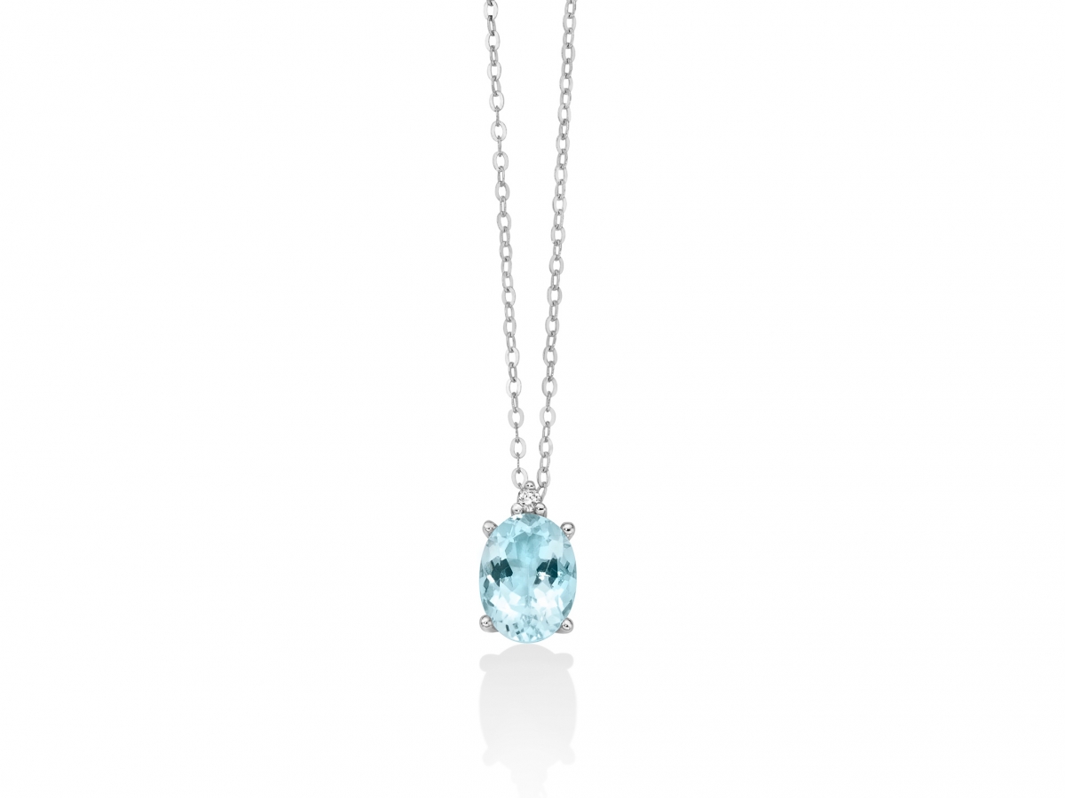 MILUNA - 18K White Gold Necklace with 1.00ct Natural Aquamarine