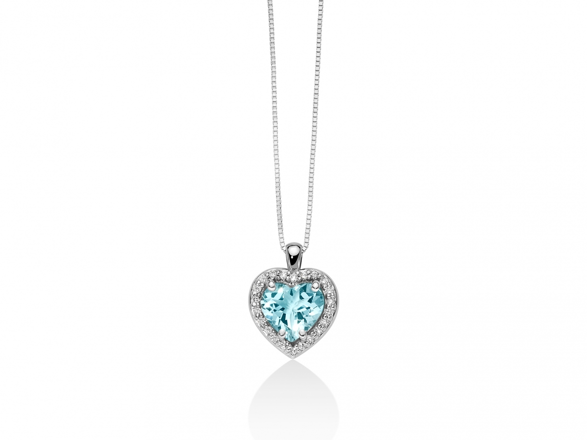 18K White Gold with Aquamarine and Natural Diamond Necklace MILUNA