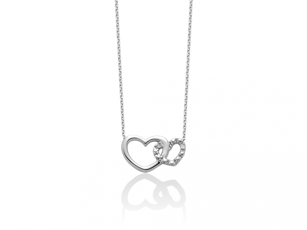 9K White Gold 0.05ct Natural Diamonds Hearts Pendant Necklace MILUNA
